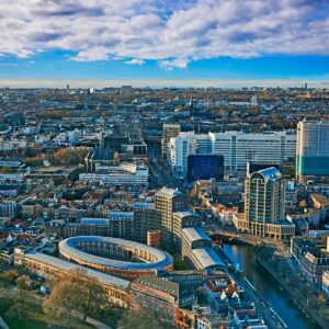 Aerial,View,Of,The,Skyline,Of,The,Hague,In,Holland